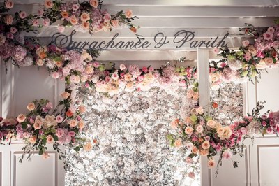 粉色调悬浮式花艺婚礼