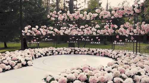 简约自然的粉色鲜花花架婚礼精剪 02:38