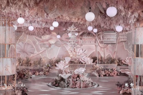 洋葱花艺工作室深粉色婚礼案例
